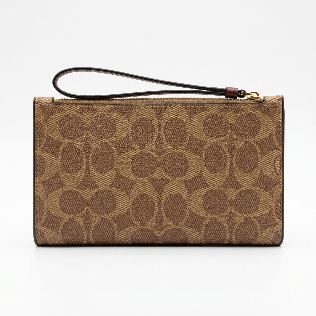 Coach Signature Monogram & Burgundy Leather Women's Wallet with Wristlet #0005