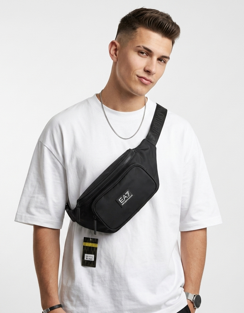 EA7 Emporio Armani Men's Black Triple Zipper Waist Bag #0007