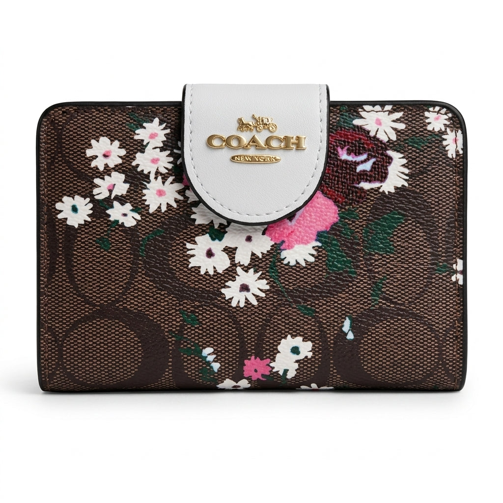 COACH Medium Corner Zip Wallet in Signature Canvas with Floral Print #0011