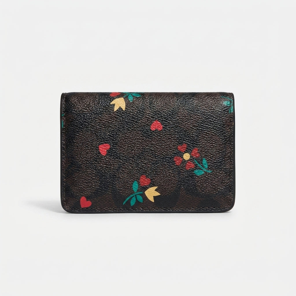 Coach Signature Canvas Medium Zip Wallet with Floral & Heart Print #007