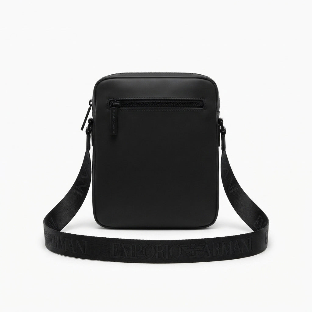 EA7 Emporio Armani Men's Embossed Eagle Logo Reporter Crossbody Bag – Black #0005