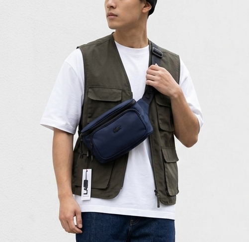 Lacoste Men's Navy Nylon Triple Zipper Waist Bag #0018