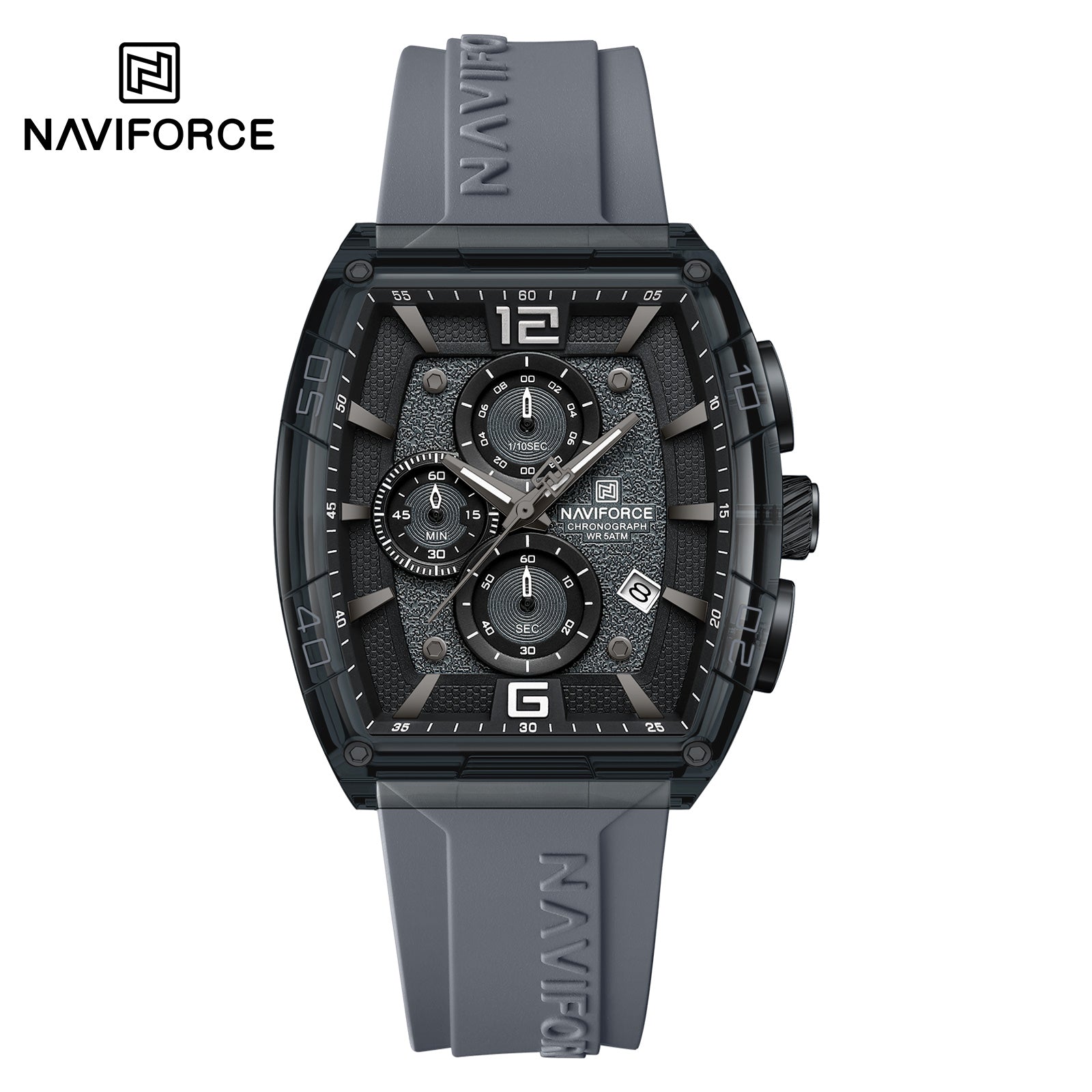 Naviforce NF6101-GY-W-GY Men’s Analog Square Watch with Stopwatch & Monthly Date