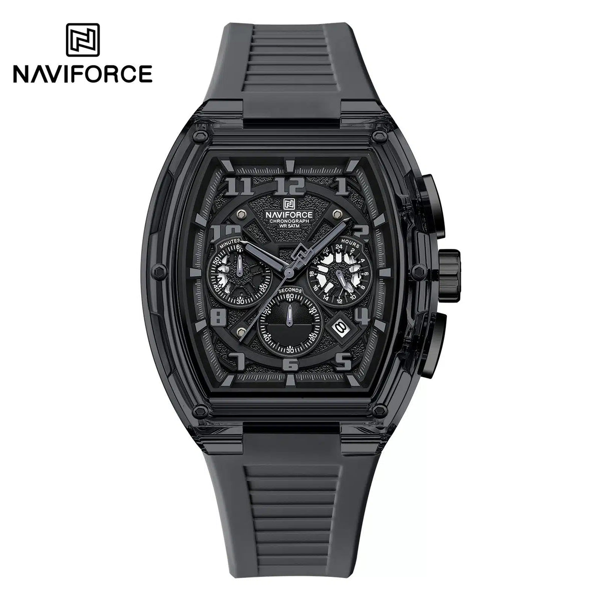 NAVIFORCE NF6118 Men's Multifunctional Chronograph Watch with Grey Silicone Strap, 5ATM Water Resistant
