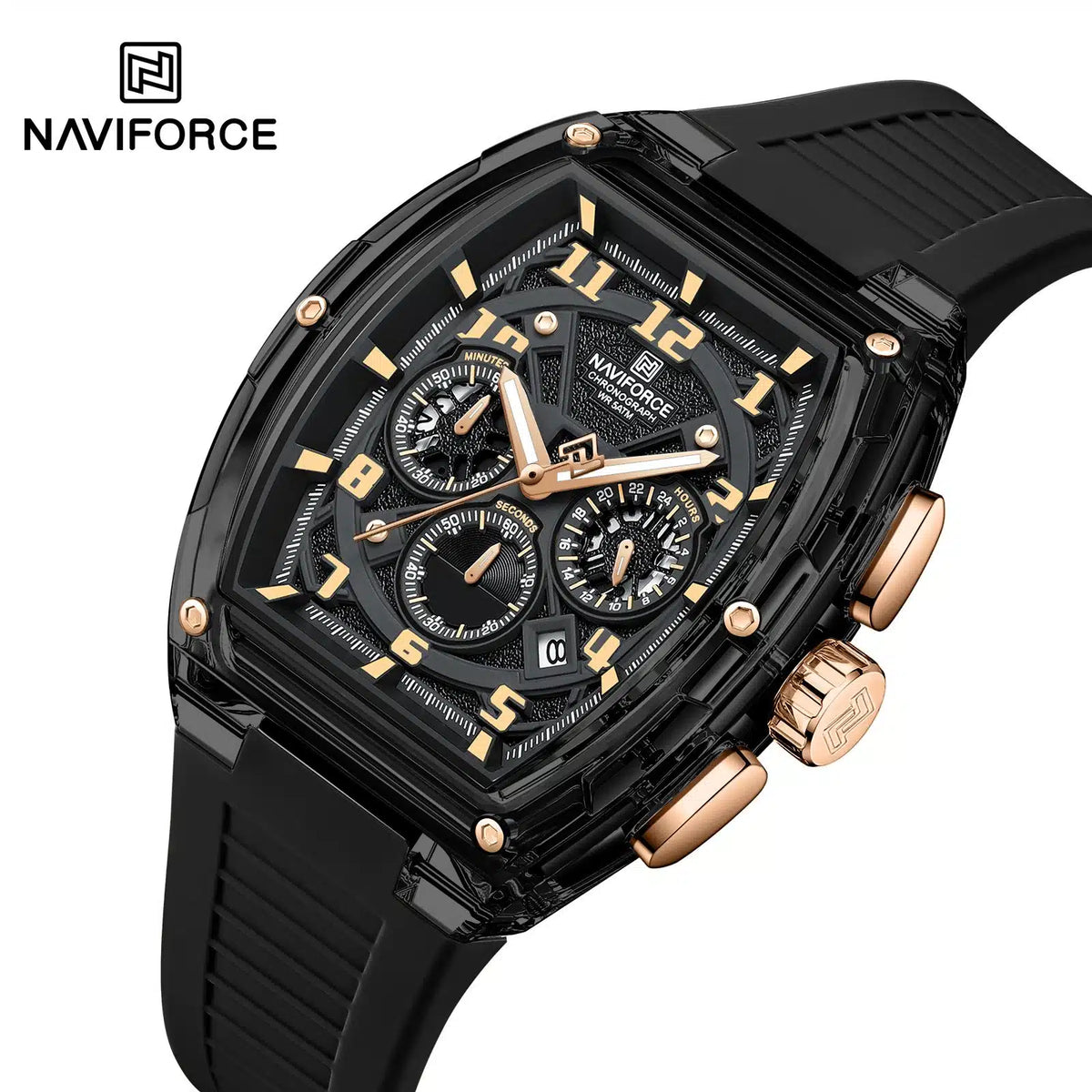 NAVIFORCE NF6118 Men's Chronograph Watch - Black & Rose Gold