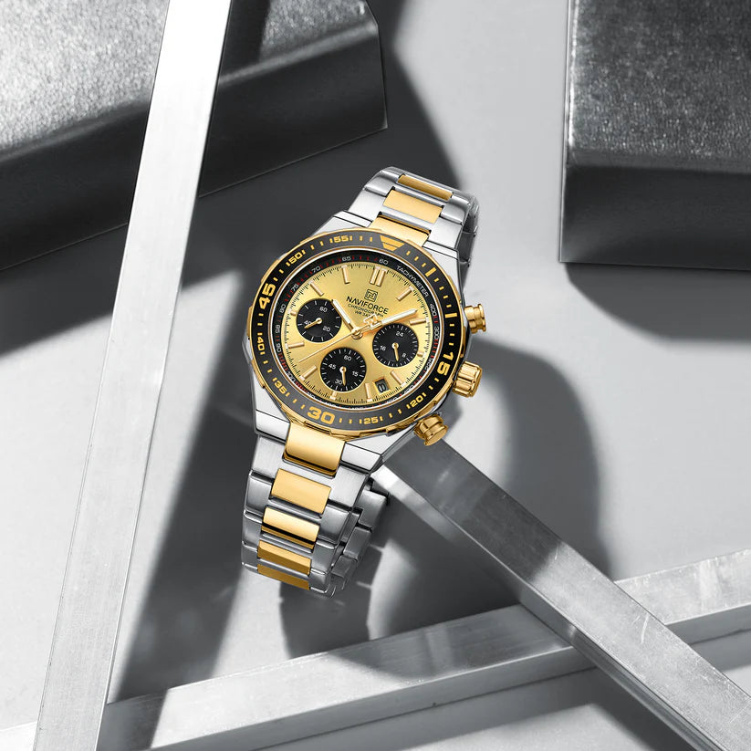 NAVIFORCE Men’s Watch NF8049-S-G-G – Gold Dial Stainless Steel Sport Elegance