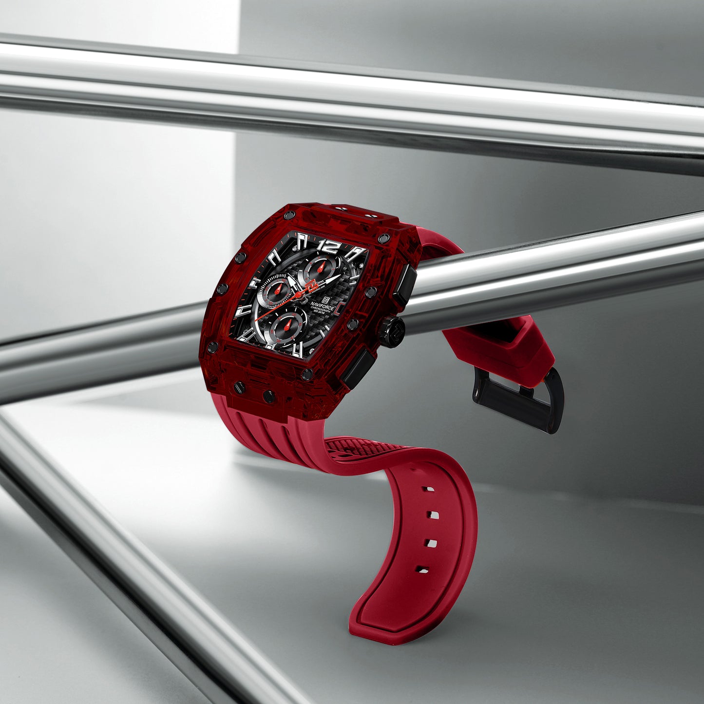 Naviforce NF7105 R/B/R Sports Transparent Men Watch