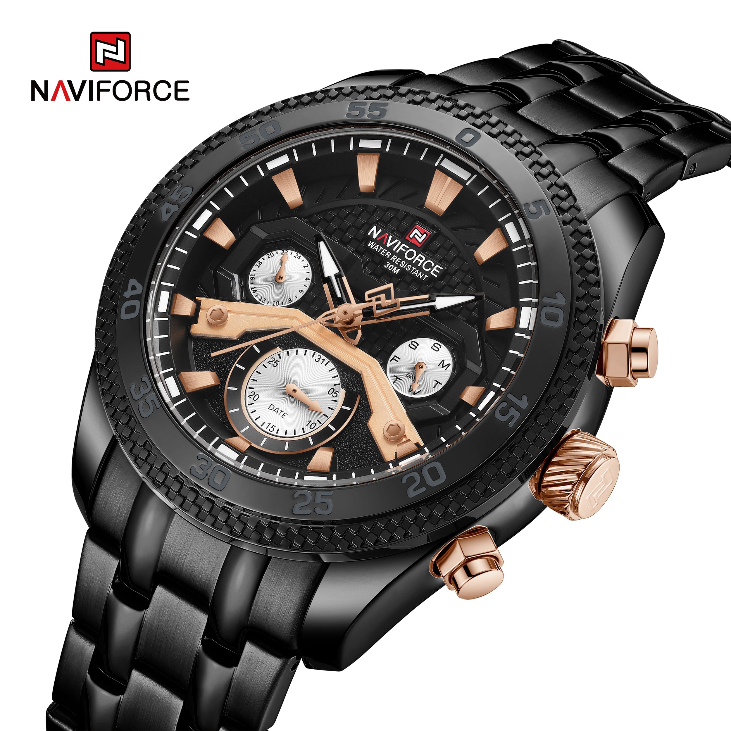 Naviforce NF9222 B/B Charm and Stylish Waterproof Multifunctional Quartz Watch for Men