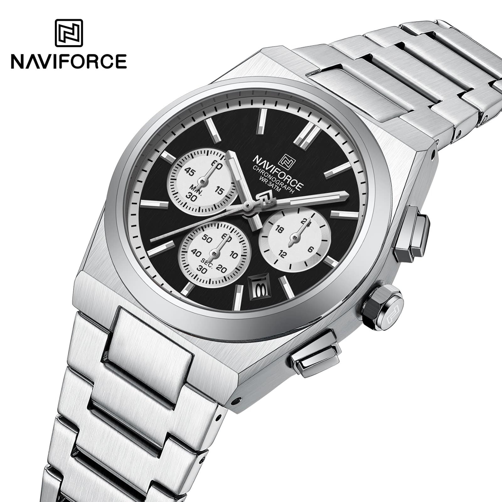 Naviforce NF8048 Men’s Quartz Chronograph Watch with Stainless Steel Strap & Date Display