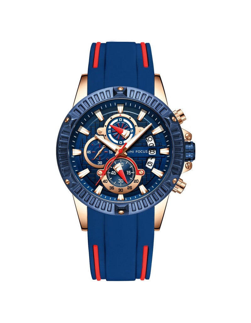 Mini Focus Men's Blue Dial Chronograph Sports-Casual Watch with Blue Silicone Strap (MF0244G.01)