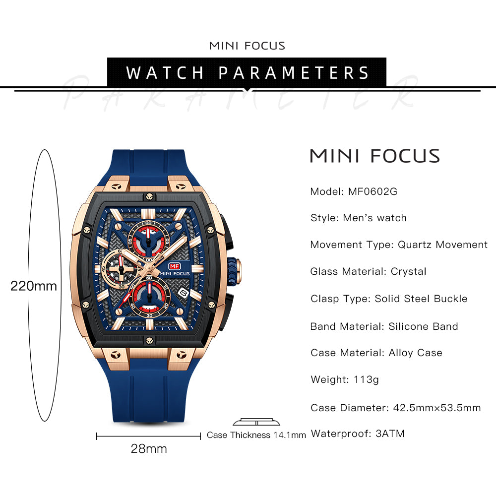 Mini Focus Mini Focus Men’s Quartz Watch MF0602G – Gold Case with Black Silicone Strap