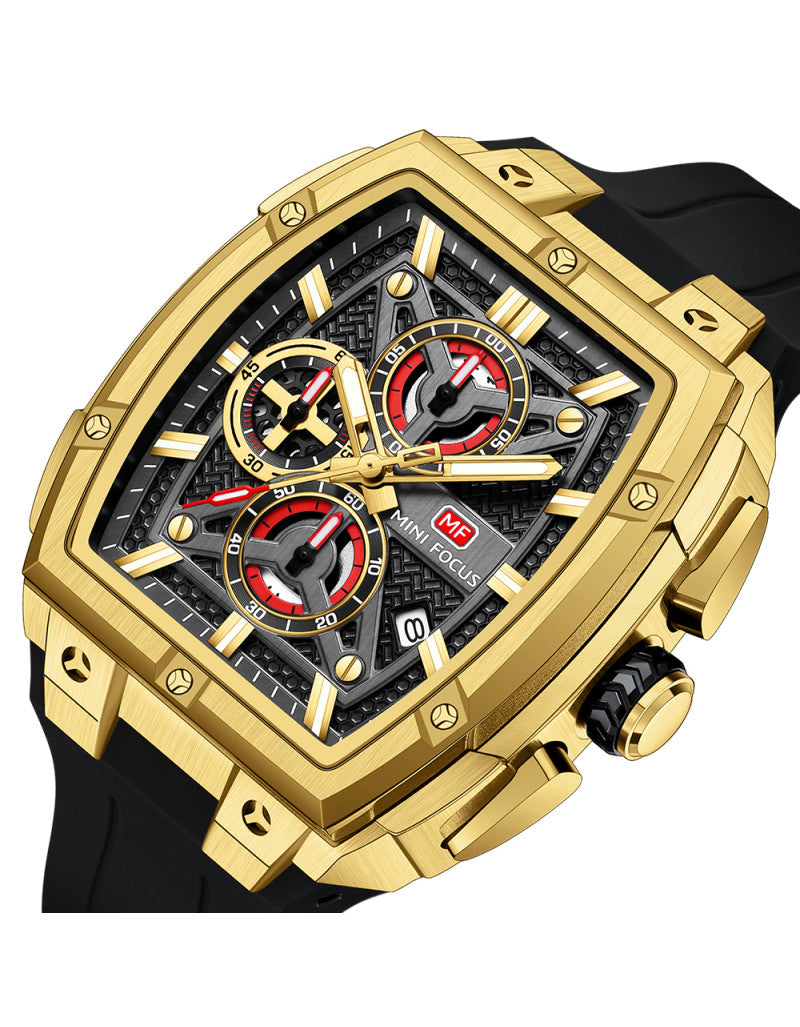 Mini Focus Mini Focus Men’s Quartz Watch MF0602G – Gold Case with Black Silicone Strap
