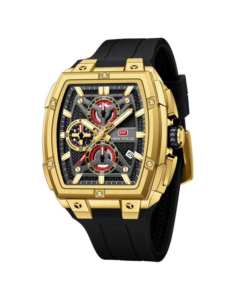 Mini Focus Mini Focus Men’s Quartz Watch MF0602G – Gold Case with Black Silicone Strap
