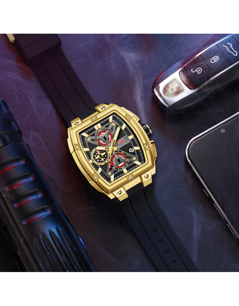 Mini Focus Mini Focus Men’s Quartz Watch MF0602G – Gold Case with Black Silicone Strap