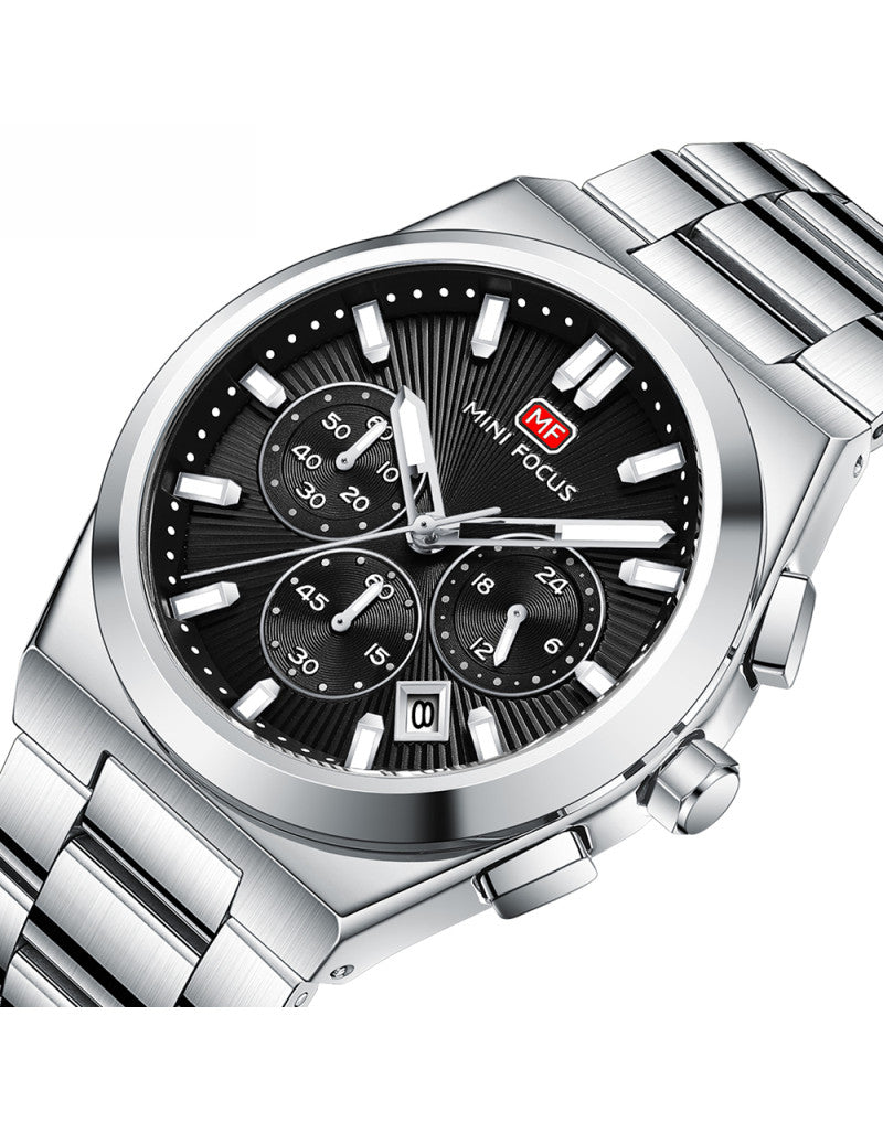 Mini Focus Men’s Stainless Steel Quartz Watch – 42mm Chronograph Style, Black Dial