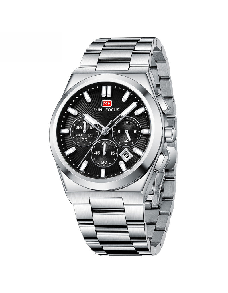 Mini Focus Men’s Stainless Steel Quartz Watch – 42mm Chronograph Style, Black Dial