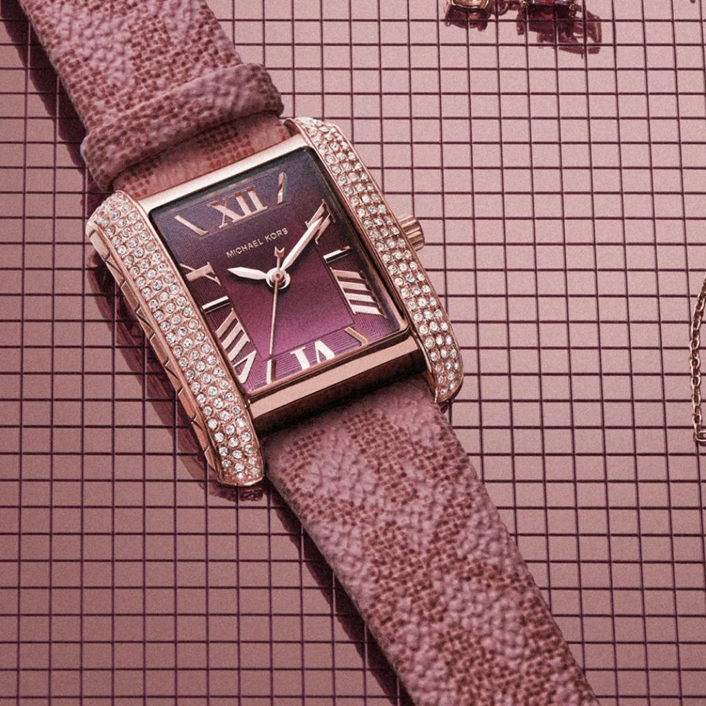 Michael Kors Emery MK2966 Women’s Quartz Watch – Red Dial Pink PVC Strap Rose Gold-Tone Case