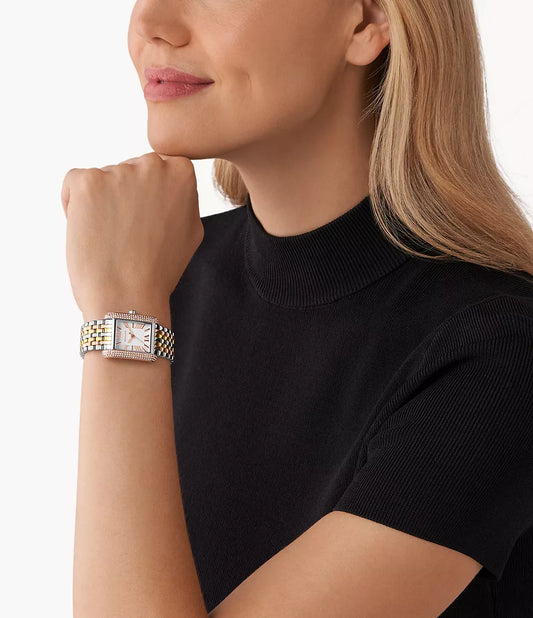 Michael Kors Emery Women’s Watch – Tri-Tone Stainless Steel, White Dial (Model MK4744)