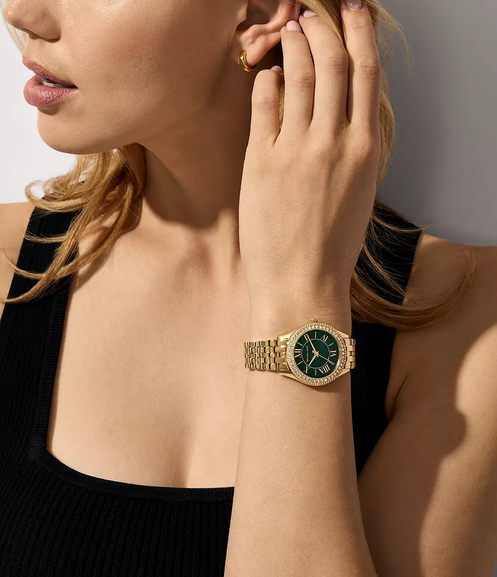 Michael Kors Harlowe Women’s Watch – Gold-Tone Stainless Steel with Green Dial (Model MK4870)