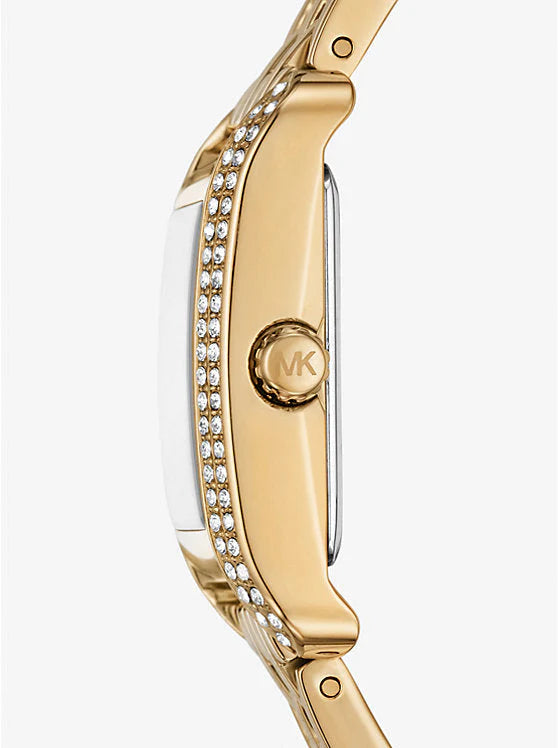 Michael Kors Monroe MKO1034 Women’s Quartz Watch – White Dial Gold Stainless Steel Bracelet with Pavé Crystals