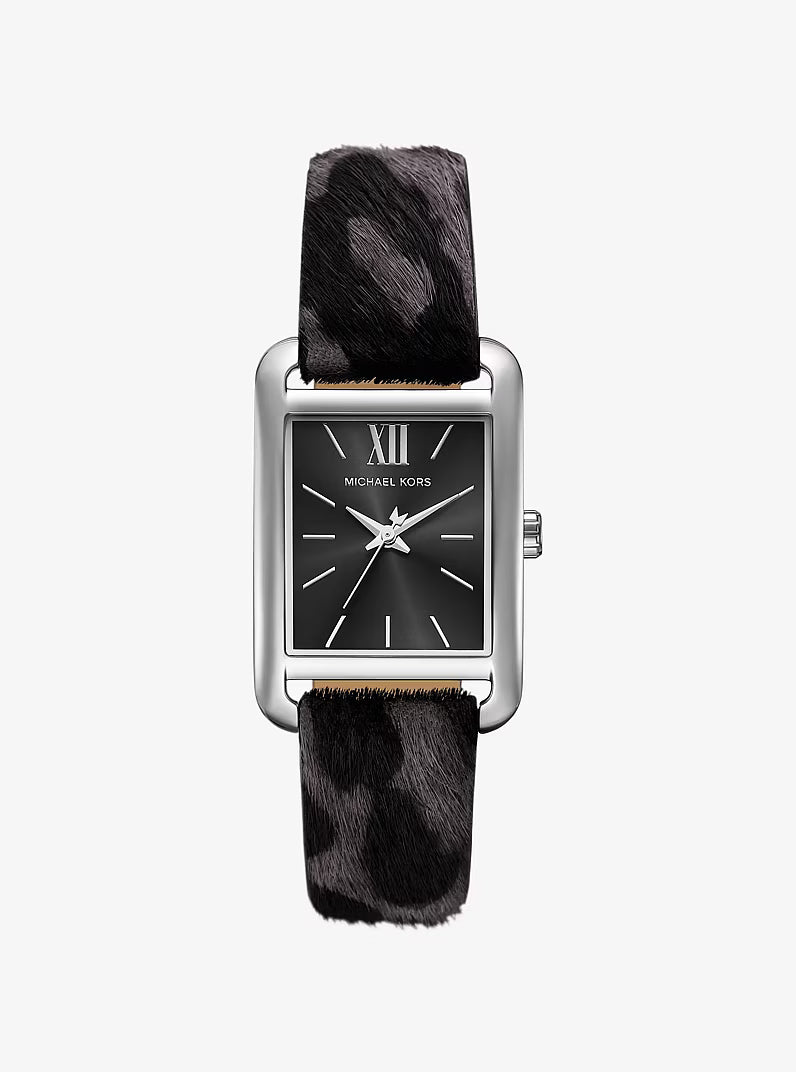 Michael Kors Emery Silver-Tone and Cheetah-Print Calf Hair Watch (Model: MKO1199)