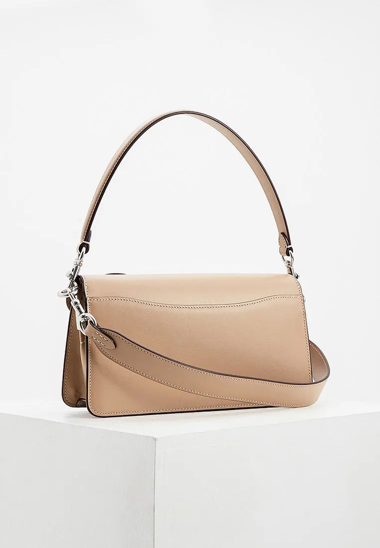 Women's Elegant Leather Shoulder Bag with Metal C Clasp - Beige/Nude #0066