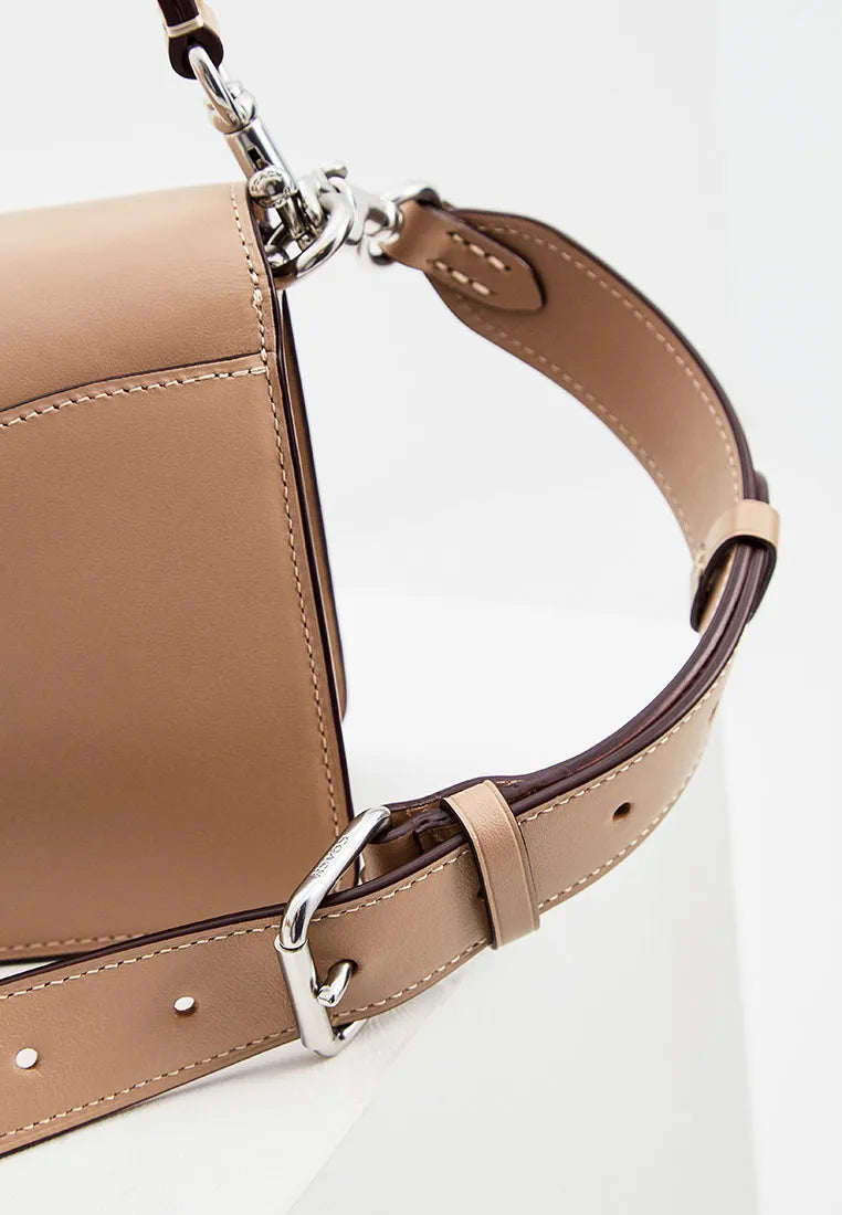 Women's Elegant Leather Shoulder Bag with Metal C Clasp - Beige/Nude #0066