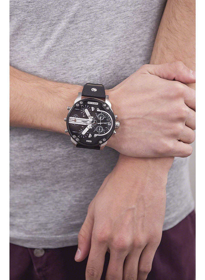 Diesel Mr. Daddy Men’s Watch DZ7313 – Black Dial, Black Genuine Leather Strap, Multifunction Quartz, 57mm