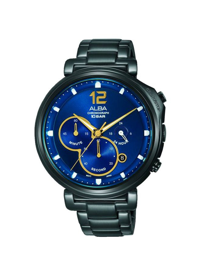 Alba AT3E21X1 Men’s Analog Watch – Blue Dial, Black Stainless Steel Strap, Quartz Movement, 44mm, 100M Water Resistant