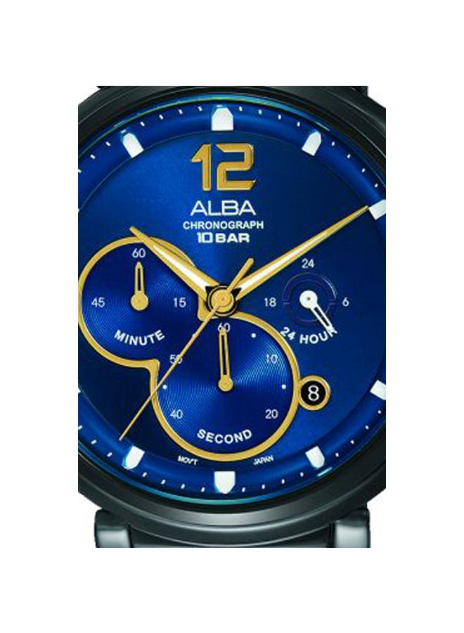 Alba AT3E21X1 Men’s Analog Watch – Blue Dial, Black Stainless Steel Strap, Quartz Movement, 44mm, 100M Water Resistant