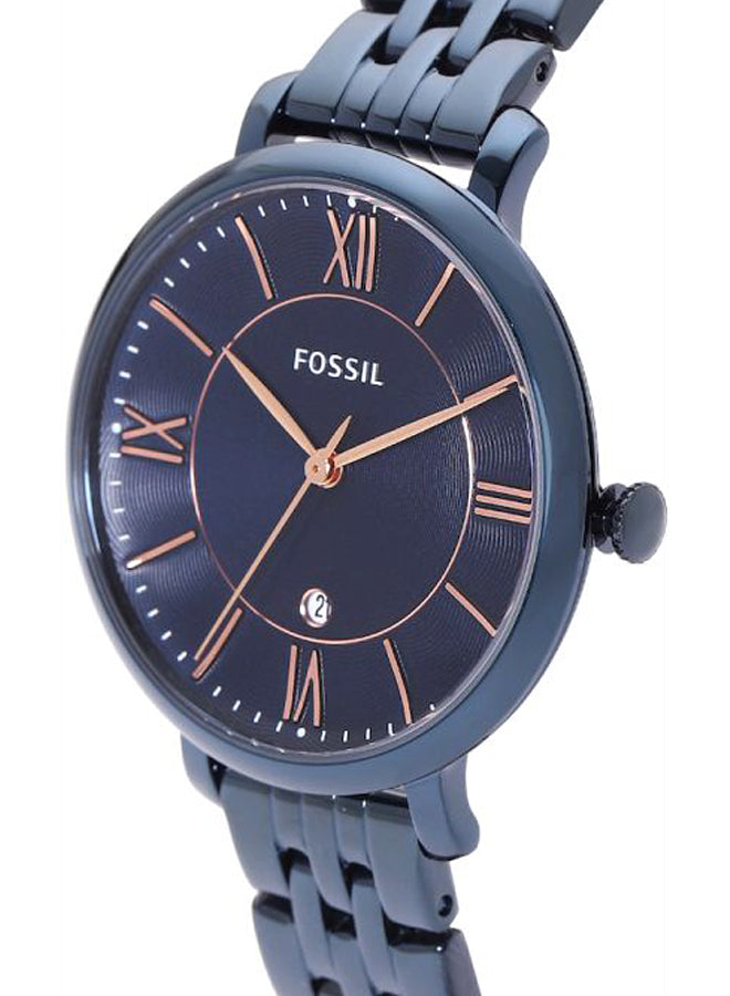 Fossil Jacqueline Women’s Analog Quartz Watch – Blue Dial with Rose-Gold Details (ES4094)