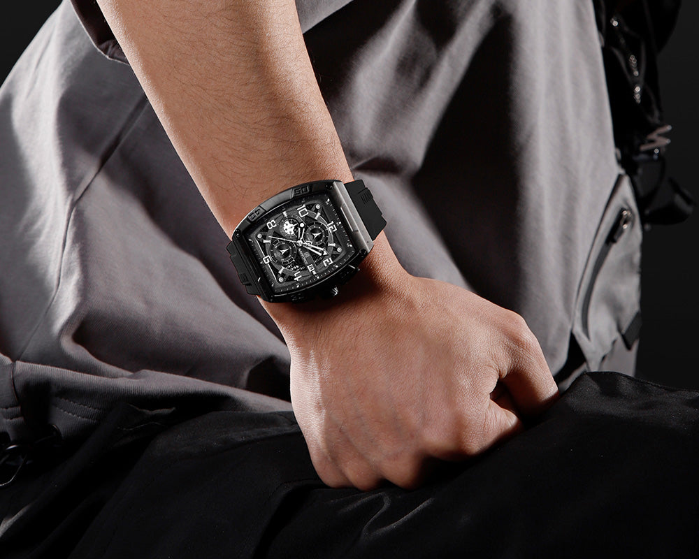 Naviforce NF8052-B-W-B Men’s Square Quartz Watch – Black Dial,