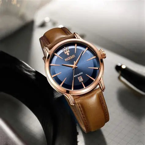 Maserati Epoca Men’s Watch R8851118001– Blue Dial, Brown Leather Strap, 42mm Quartz Analog