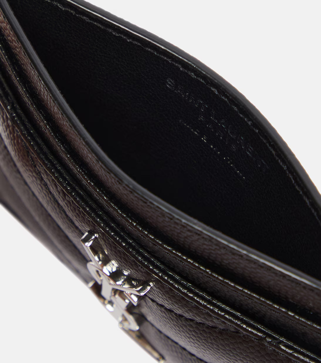 Saint Laurent Grain De Poudre Matelassé Chevron Monogram Credit Card Case – Black#13