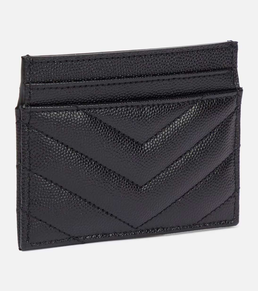 Saint Laurent Grain De Poudre Matelassé Chevron Monogram Credit Card Case – Black#13