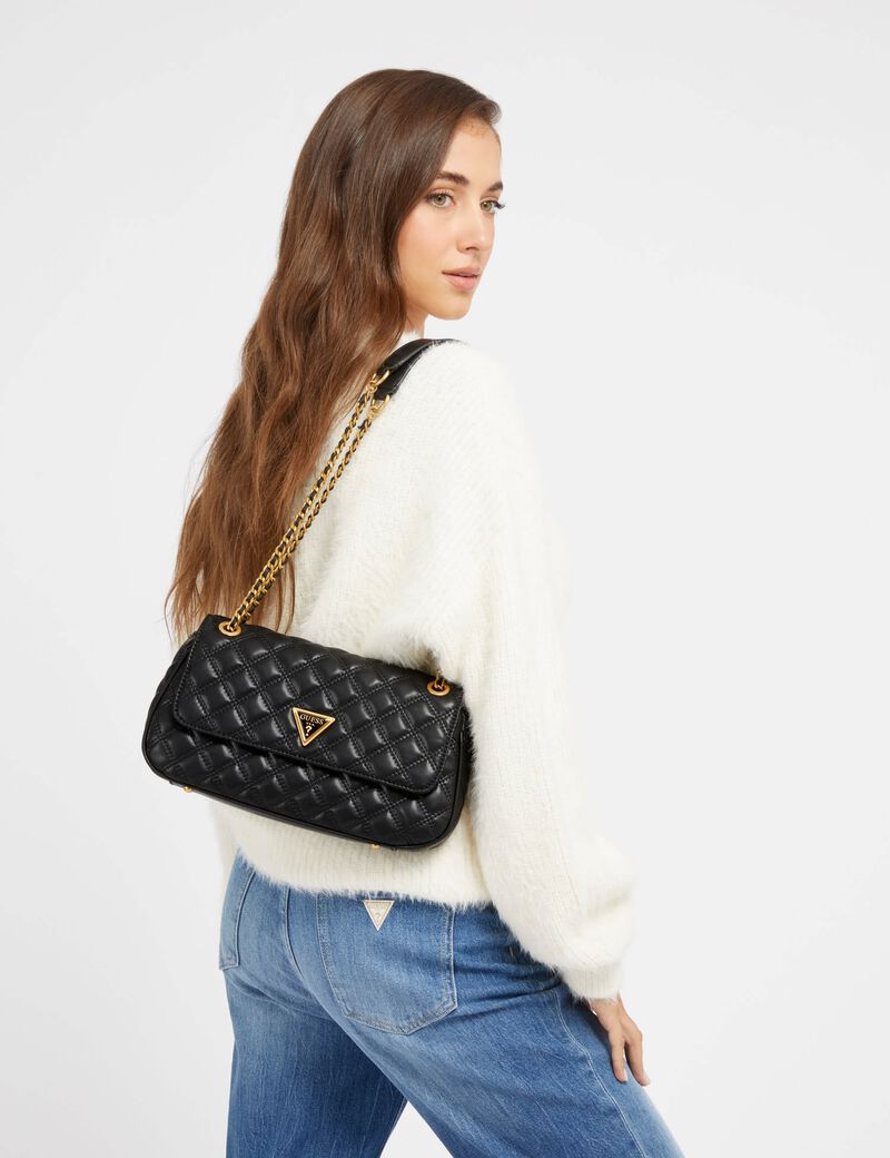 GUESS Black Quilted Chain Shoulder Bag For Women #6