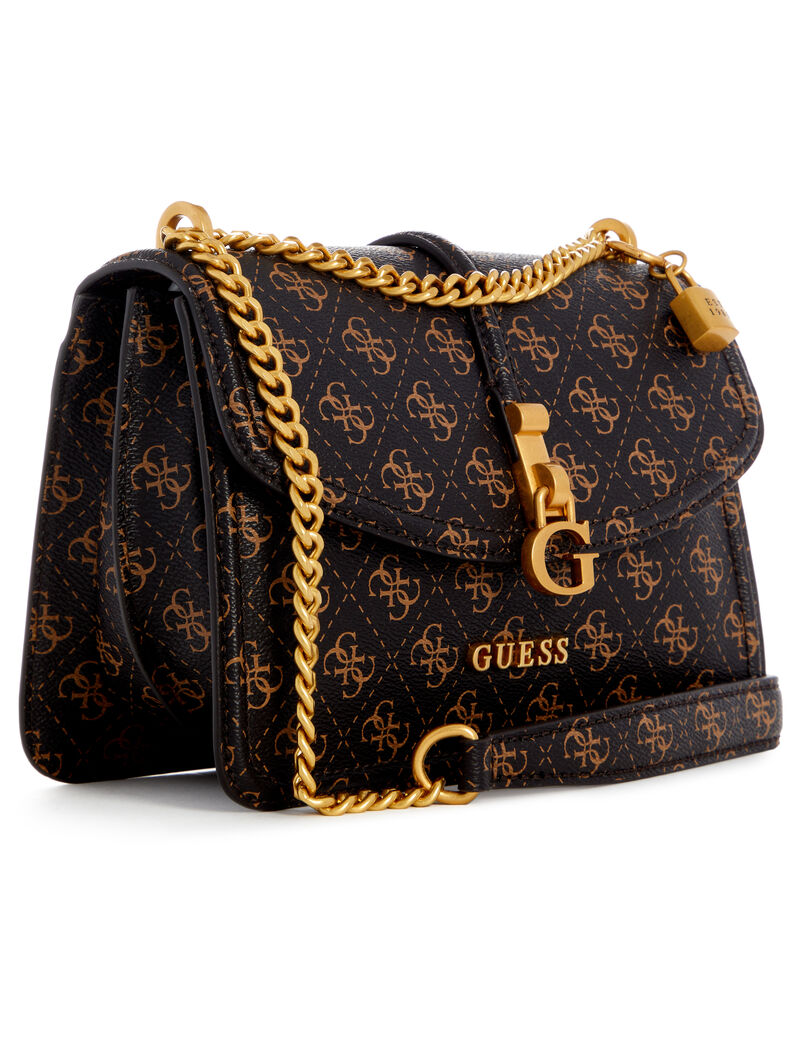GUESS G James 4G Logo Handbag – Brown Quilted Faux Leather with Gold Hardware
