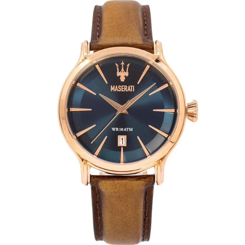 Maserati Epoca Men’s Watch R8851118001– Blue Dial, Brown Leather Strap, 42mm Quartz Analog
