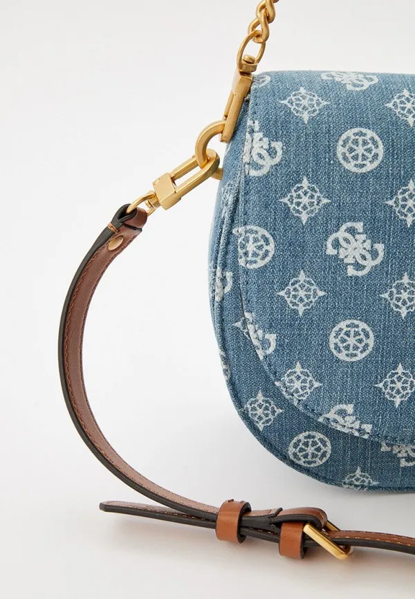 GUESS Denim Shoulder Bag – Blue Quilted Denim with Gold Hardware