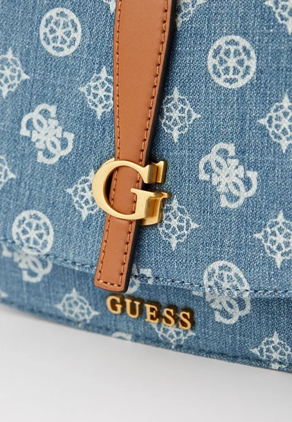 GUESS Denim Shoulder Bag – Blue Quilted Denim with Gold Hardware