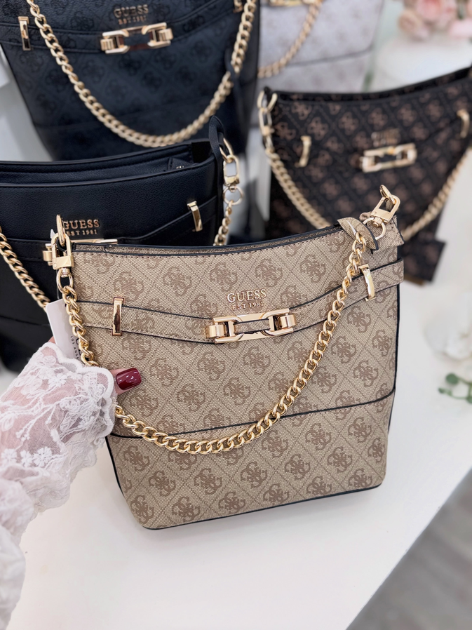 Guess Logo Print Bucket Bag – Mocha Brown #0180