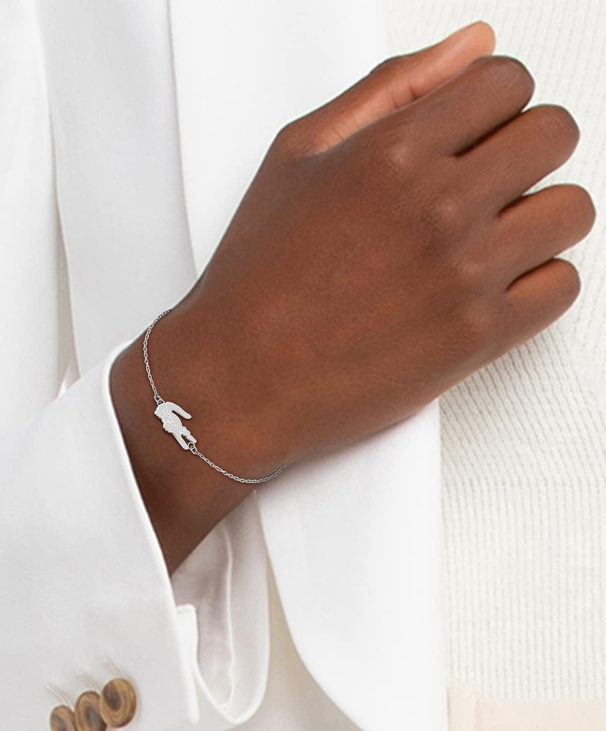 Lacoste Women's Silver-Tone Crocodile Logo Chain Bracelet