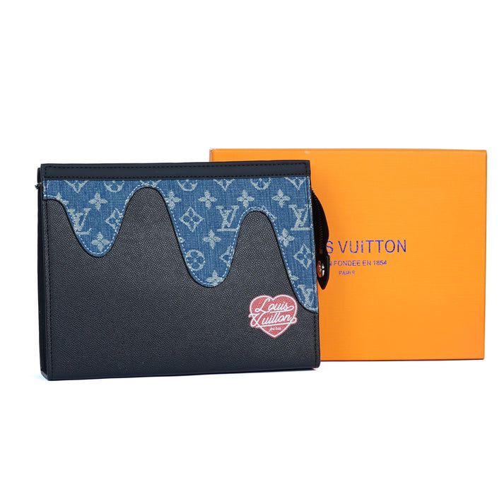 LV x Nigo Denim & Leather Clutch Bag