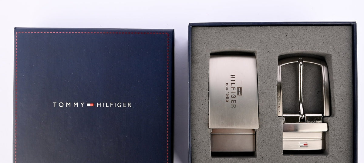 Tommy Hilfiger Men's Reversible Genuine Leather Belt Set with 2 Interchangeable Buckles #01