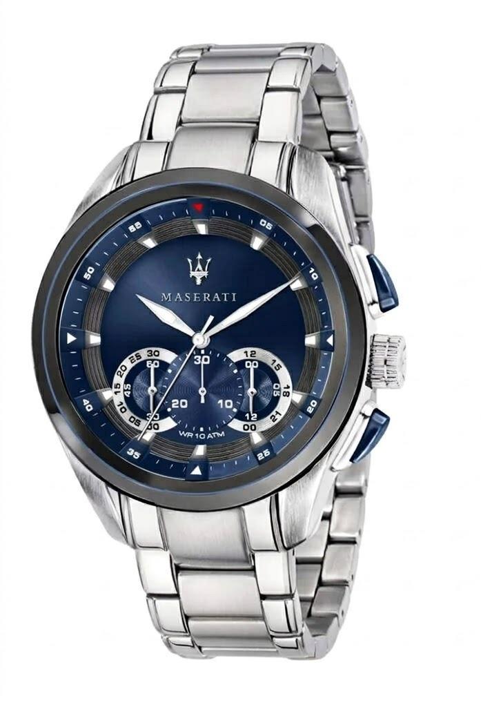 Maserati Traguardo R8873612039 Men’s Chronograph Stainless Steel Watch – 45mm Blue Dial Sport Style