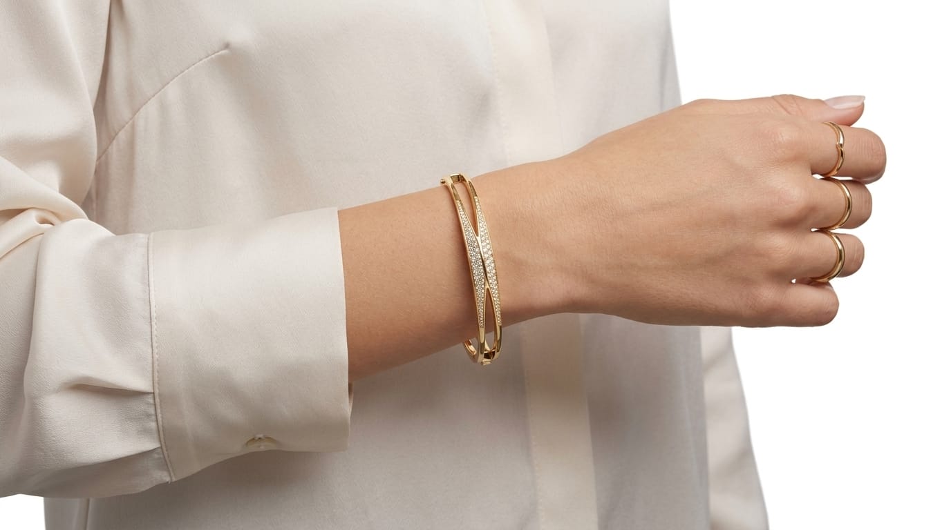 Women's Gold Stainless Steel Double-Band Architectural Cuff Bracelet – Elegant Minimal Statement Design#24