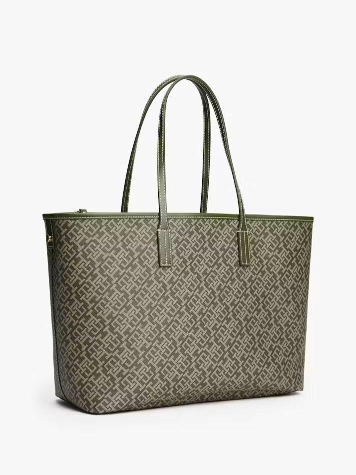 Tommy Hilfiger Women's TH Monoplay Tote Bag – Monogram Printed Textured Handbag AW0AW17696#0104