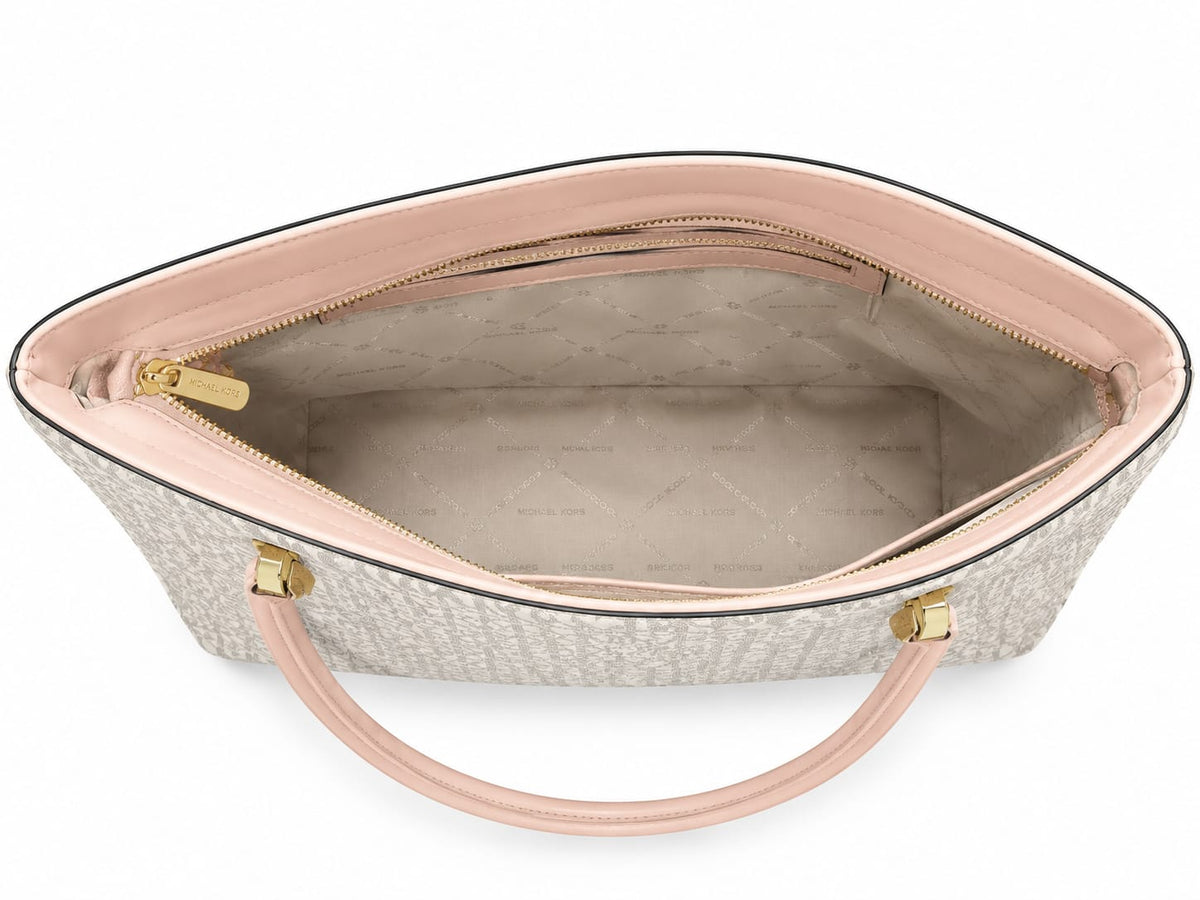 Michael Kors Signature Logo Large Tote Bag – Cream & Blush Pink#0037