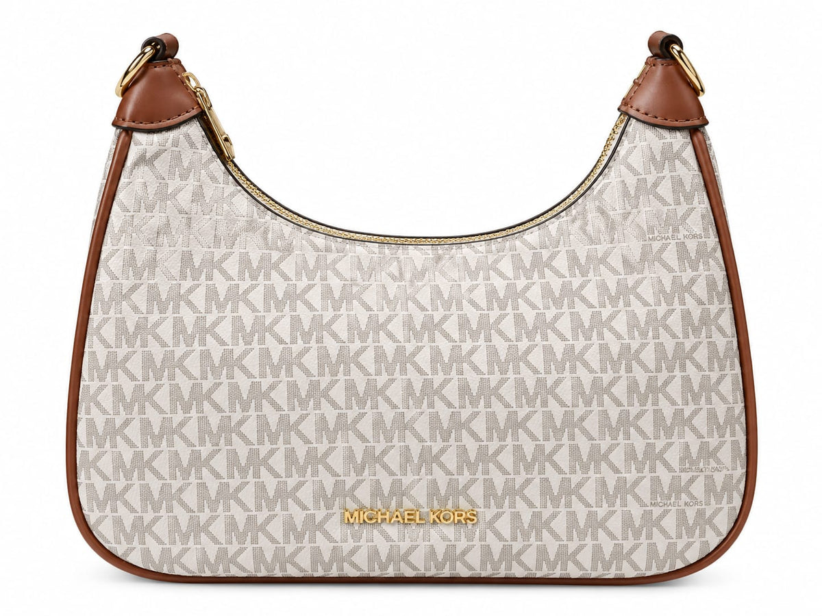 Michael Kors Signature Logo Hobo Shoulder Bag - Cream & Brown#0078