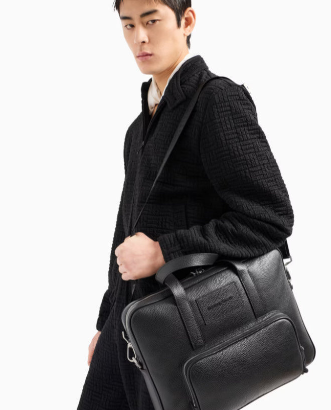 EA Black Leather Laptop Bag For Men #1
